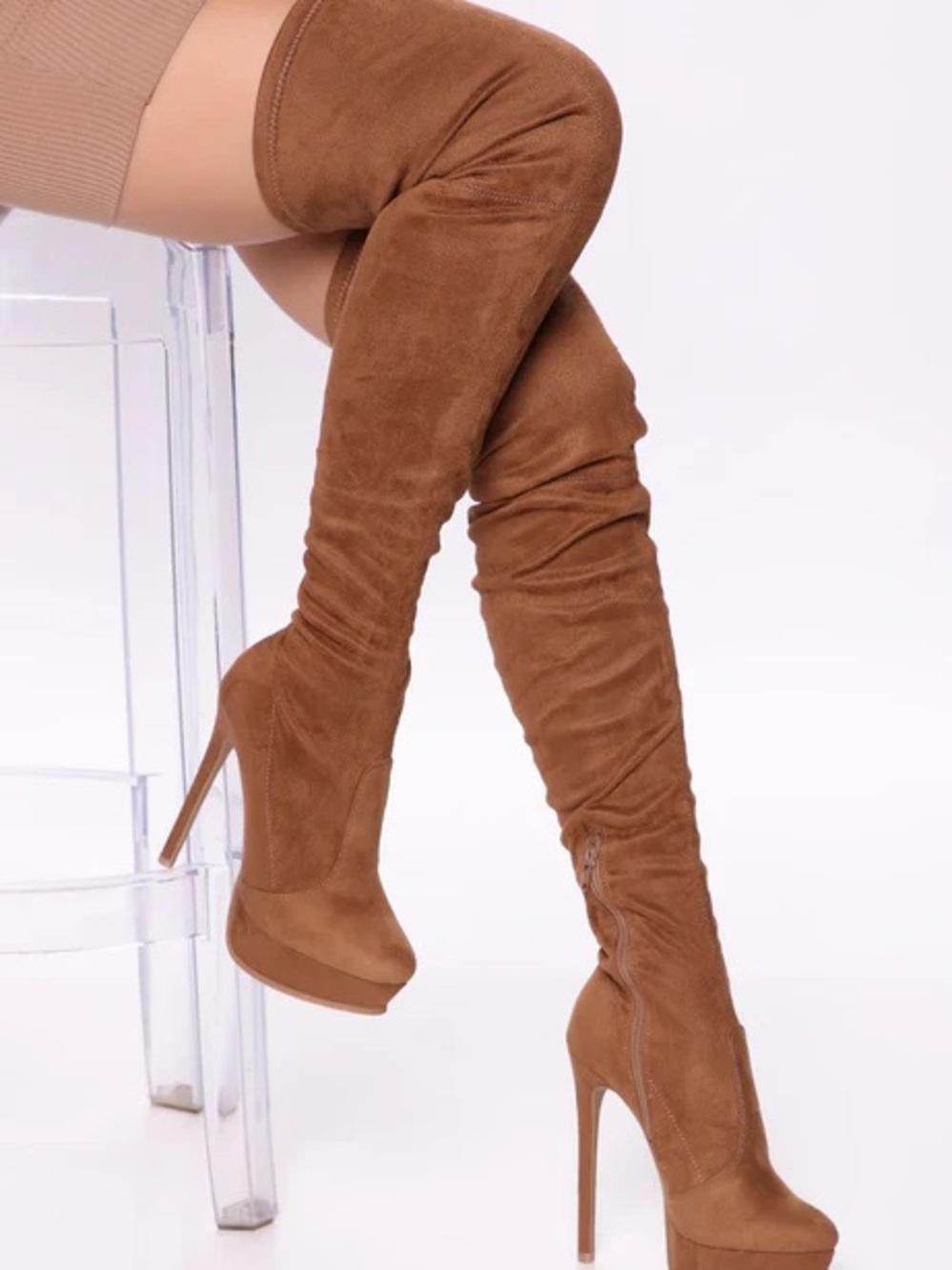 Fashion Nova Women's Over-The-Knee Lace Up Stiletto Boots - Brown - Picture 2 of 5